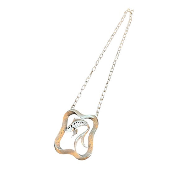 Vintage Jewelry - Vintage Necklace  Koi Fish Pendant on Chain 10”